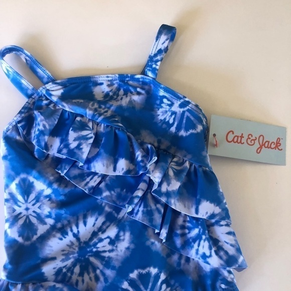 Cat & Jack Toddler Girls' Tie-Dye Wrap Ruffle One Piece Swimsuit Size 18M - Picture 4 of 5